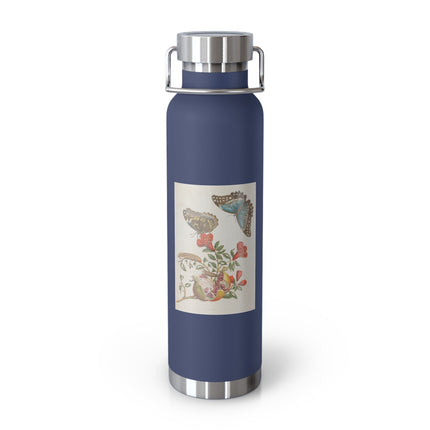 Blue Butterflies and Pomegranate by Maria Sibylla Merian Copper Vacuum Insulated Bottle, 22oz