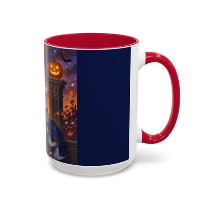 🎃💙 The Pumpkin Lantern Courtship Colorful Mug – Romantic Halloween Elegance