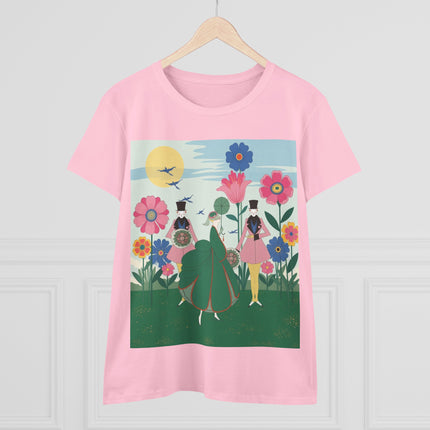 🌸🎩 The Lady Of The Giant Flower Garden Cotton Tee – Art Deco Floral Promenade