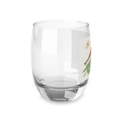 Pair of Brown Birds on Bouquet with Tulip, Rose, Snapdragons, and Butterflies by Anonymous Whiskey Glass
