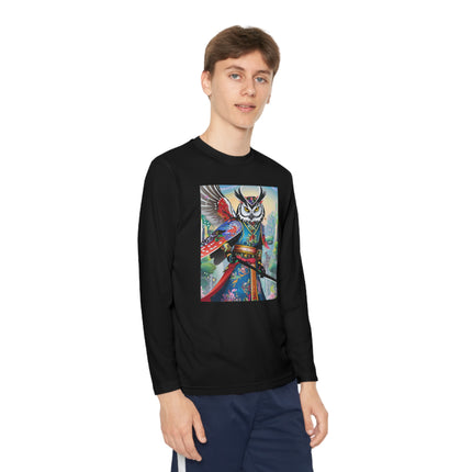 Cyberpunk Samurai Owl Youth Long Sleeve Competitor Tee – Futuristic Warrior & Neon Adventure