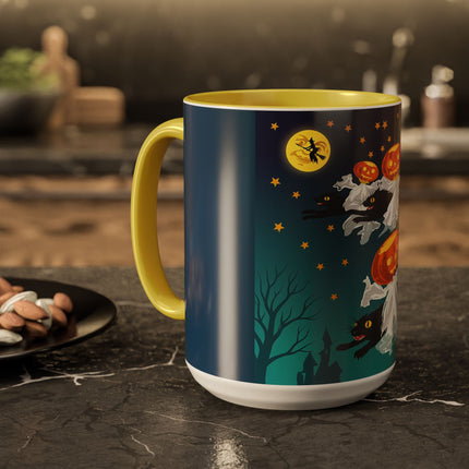 🐈‍⬛🎃 The Flying Black Cats Of Halloween Colorful Mug – Whimsical Storybook Charm