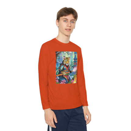 Cyberpunk Leopard Youth Long Sleeve Competitor Tee – Neon Magic & Futuristic Adventure