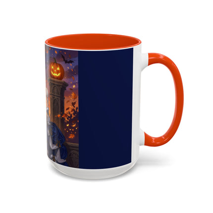 🎃💙 The Pumpkin Lantern Courtship Colorful Mug – Romantic Halloween Elegance