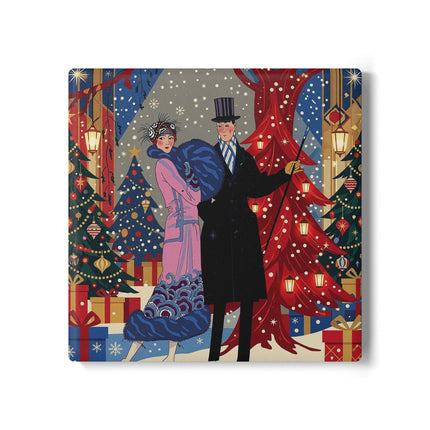 🎄✨ Christmas Eve Promenade Ceramic Tile – Art Deco Holiday Romance