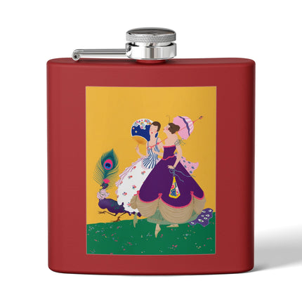Peacock Ladies in the Garden Flask – Playful Elegance & Art Deco Charm
