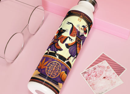 Theatrical Halloween Kabuki Mice on Teacup  Slim Water Bottle