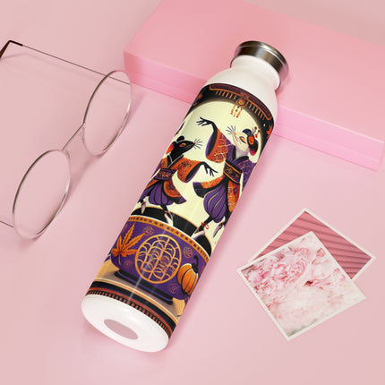 Theatrical Halloween Kabuki Mice on Teacup  Slim Water Bottle