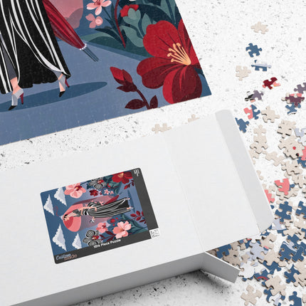🌸🖤 The Striped Orchid Promenade Puzzle – Art Deco Floral Fashion