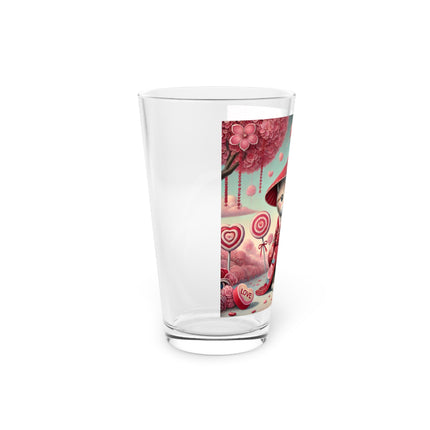 Whimsical Geisha Kitten in a Valentine Garden Glass, 16oz