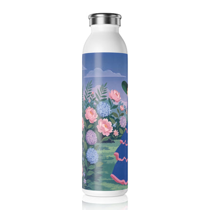 🌸👒 The Enchanted Flower Garden Promenade Slim Water Bottle – Art Deco Floral Elegance