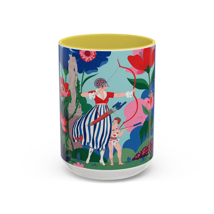The Lady Of The Scarlet Bow Colorful Mugs – Art Deco Botanical Archer Elegance