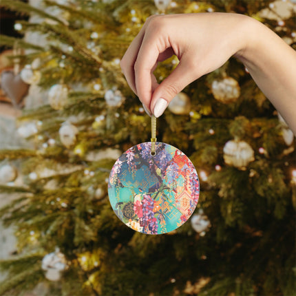 Golden Wisteria Symphony Glass Ornament