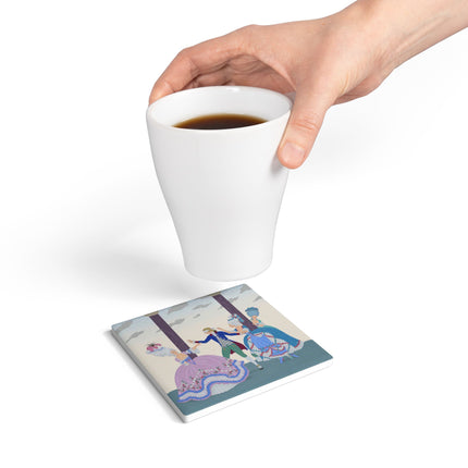 🎭🌸 Blindman’s Bluff Ceramic Coaster – Rococo Courtship Whimsy