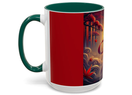 Regal Crimson Crane in the Autumn Mist Colorful Mugs (11oz, 15oz)