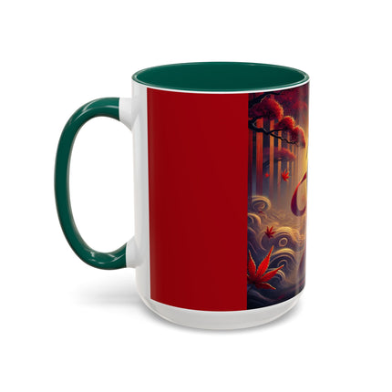 Regal Crimson Crane in the Autumn Mist Colorful Mugs (11oz, 15oz)