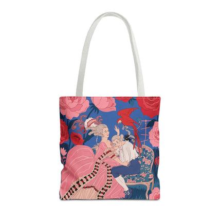 🌹🦜 The Lady Of The Scarlet Parrot Tote Bag – Art Deco Floral Elegance