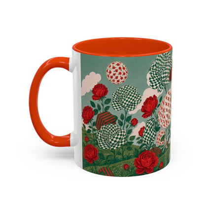 🌹💚 The Scarlet Rose Checkerboard Garden Colorful Mug – Art Deco Floral Whimsy