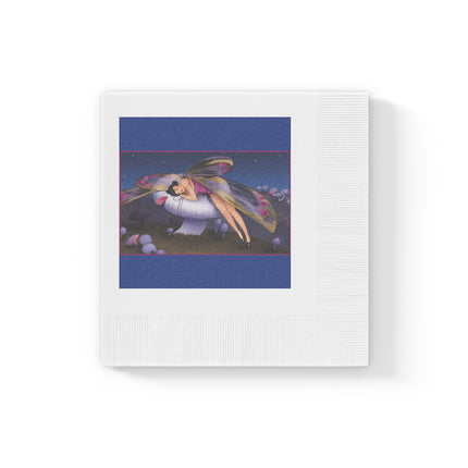 Slumbering Fairy on a Mushroom White Coined Napkins