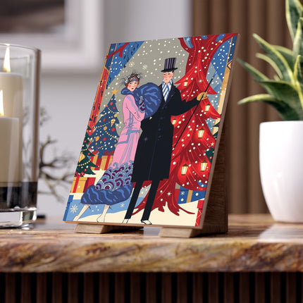 🎄✨ Christmas Eve Promenade Ceramic Tile – Art Deco Holiday Romance