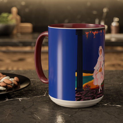 The Moonlit Promenade Colorful Mug (11oz, 15oz) – Blush Elegance, Coastal Romance & Art Deco Style