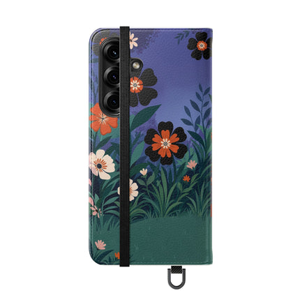 🌺🐈 The Lady Of The Midnight Garden Cat Flip Case – Art Deco Floral Fantasy