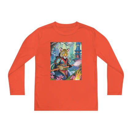 Cyberpunk Leopard Youth Long Sleeve Competitor Tee – Neon Magic & Futuristic Adventure