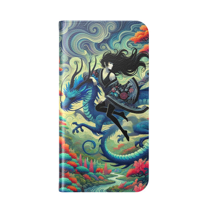 Mystic Guardian of the Sky Flip Case – Warrior Fairy & Turquoise Dragon