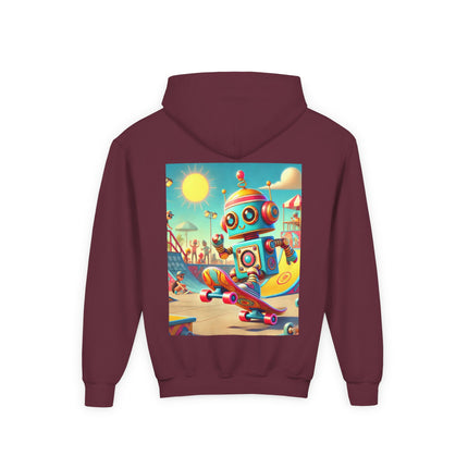Skate Park Robot Youth Hooded Sweatshirt – Action, Energy & Retro Fun