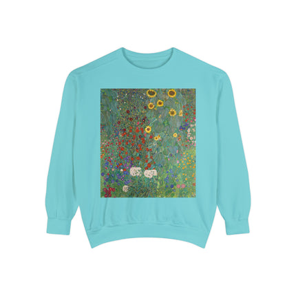 Farm Garden with Sunflowers by Gustav Klimt Unisex Garment-Dyed Sweatshirt
