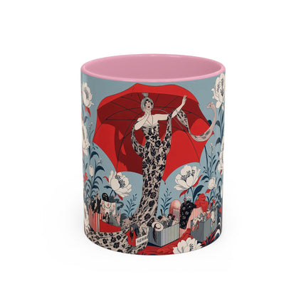 ❤️🌺 The Scarlet Parasol Spectacle Colorful Mug – Art Deco Fashion Elegance