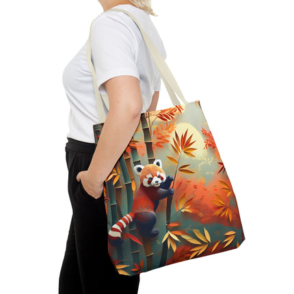 Red Panda at an Autumn Bamboo Grove Tote Bag (AOP)