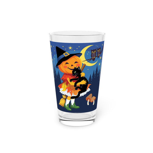 🎃🐈‍⬛ The Little Pumpkin Witch And Her Black Cat Glass, 16oz – Whimsical Halloween Charm