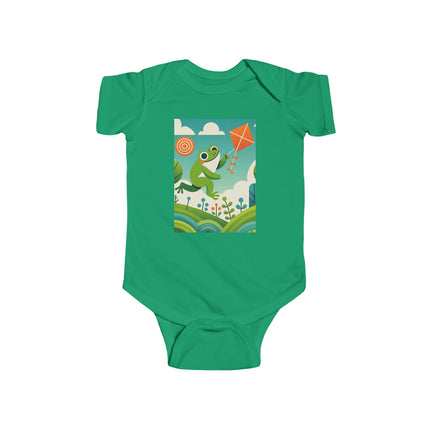 Young Frog’s Kite Adventure Baby Bodysuit – Whimsical Sky Play Design