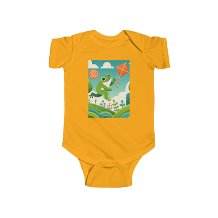 Young Frog’s Kite Adventure Baby Bodysuit – Whimsical Sky Play Design