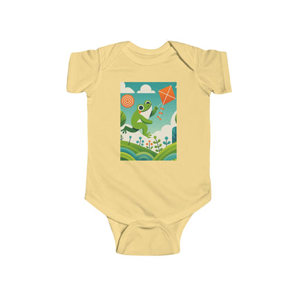Young Frog’s Kite Adventure Baby Bodysuit – Whimsical Sky Play Design
