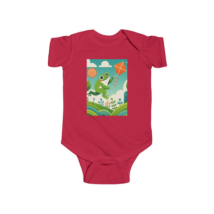 Young Frog’s Kite Adventure Baby Bodysuit – Whimsical Sky Play Design