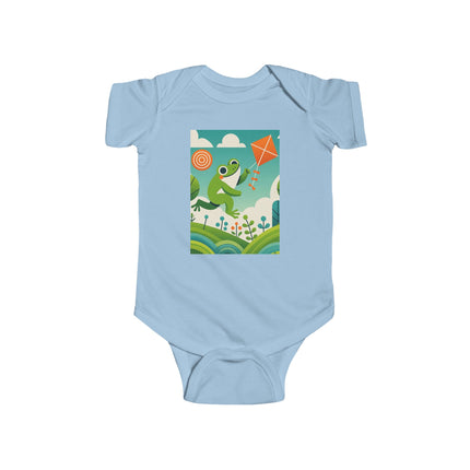 Young Frog’s Kite Adventure Baby Bodysuit – Whimsical Sky Play Design