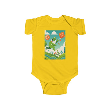 Young Frog’s Kite Adventure Baby Bodysuit – Whimsical Sky Play Design