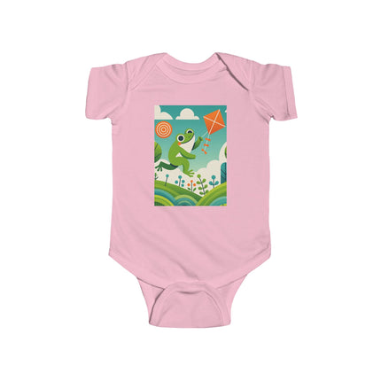 Young Frog’s Kite Adventure Baby Bodysuit – Whimsical Sky Play Design