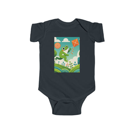 Young Frog’s Kite Adventure Baby Bodysuit – Whimsical Sky Play Design
