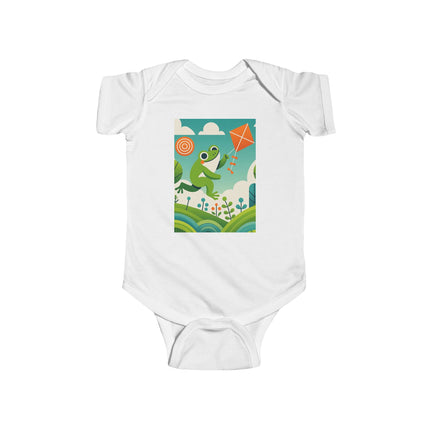 Young Frog’s Kite Adventure Baby Bodysuit – Whimsical Sky Play Design