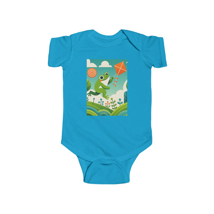 Young Frog’s Kite Adventure Baby Bodysuit – Whimsical Sky Play Design
