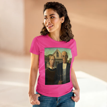 American Gothic by Grant Wood Women's Midweight Cotton Tee