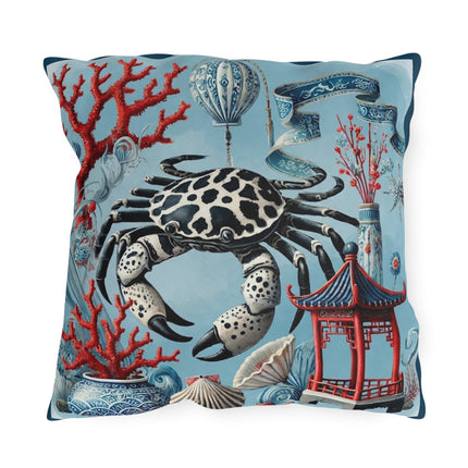 Spotted Crab & Pagoda Outdoor Pillows – Mystical Ocean & Asian Harmony