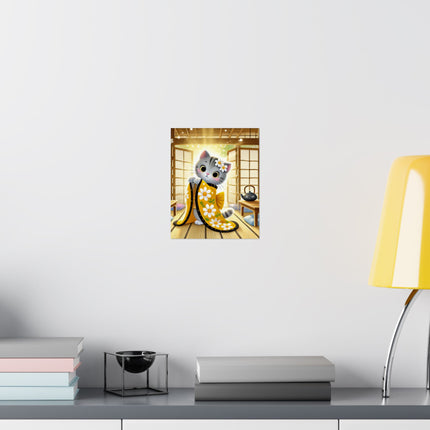 🐱🍵 Playful Kitten in the Tea Room Matte Vertical Poster – Curious Charm & Cozy Whimsy