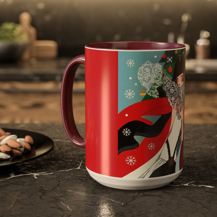 ❤️ The Lady Of The Crimson Scarf Colorful Mug – Art Deco Christmas Elegance