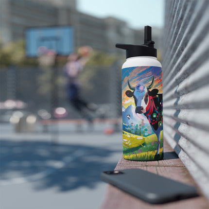 Cyber Glitch Cow Stainless Steel Water Bottle