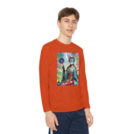 Cyberpunk Geisha Youth Long Sleeve Competitor Tee – Neon Elegance & Futuristic Fantasy