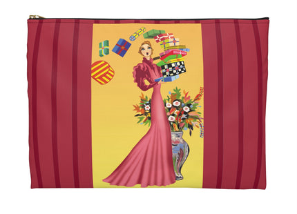 Elegant Holiday Woman with Gifts Accessory Pouch